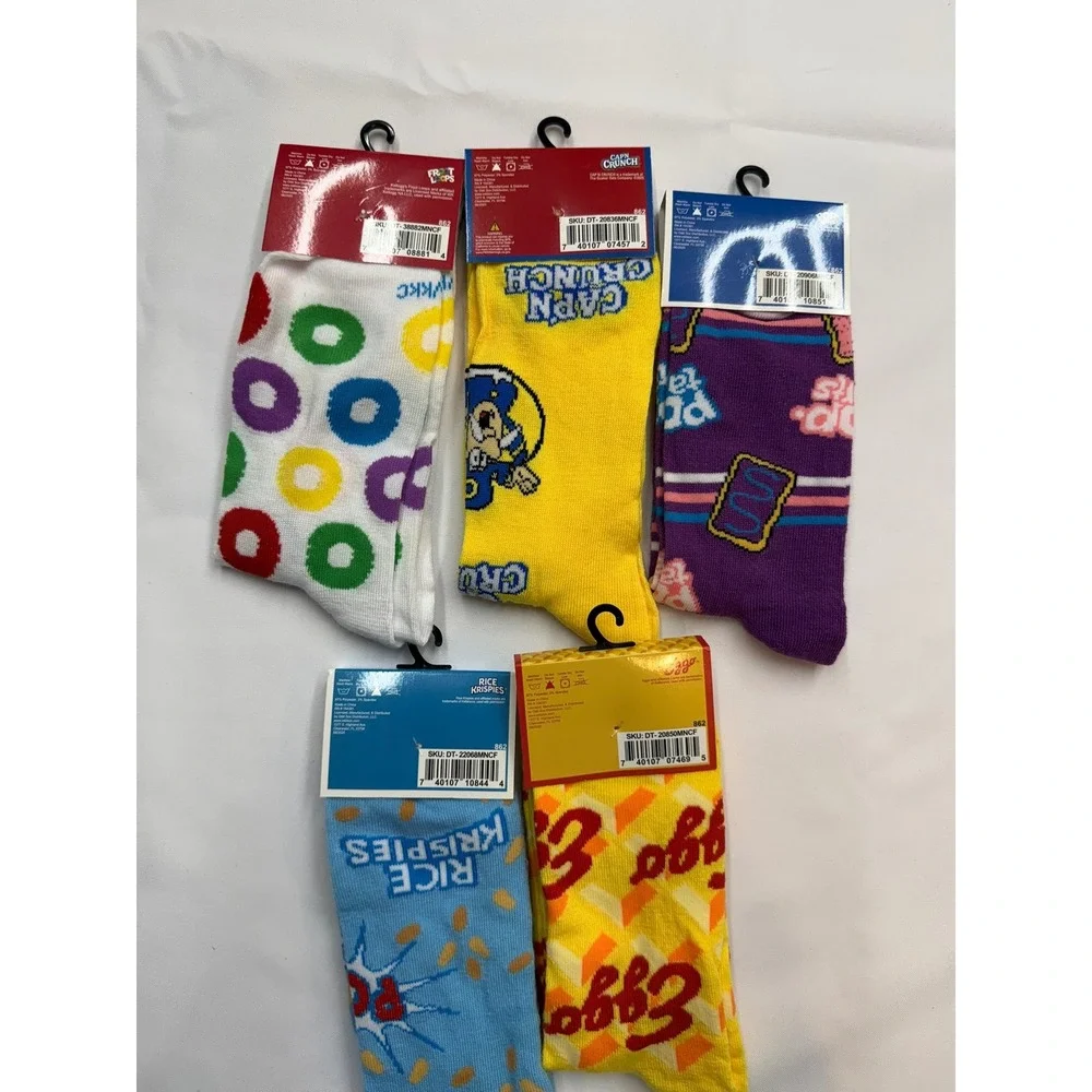 MISC Adult Unisex 5pc Sock Bundle Cereal Breakfast Eggs Fruit Loops Captn Crunch